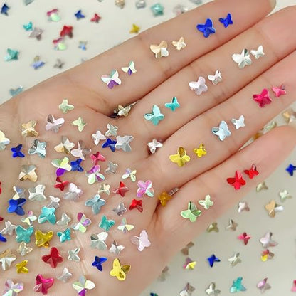 300Pcs Butterfly Nails Charms Mixed Colorful Butterflies Crystal Flat Back Nail Gems Mini Butterfly Nail Rhinestones Nail Diamonds Spring Summer Nail Jewelry for Women Manicure Accessories Crafts - color: gold