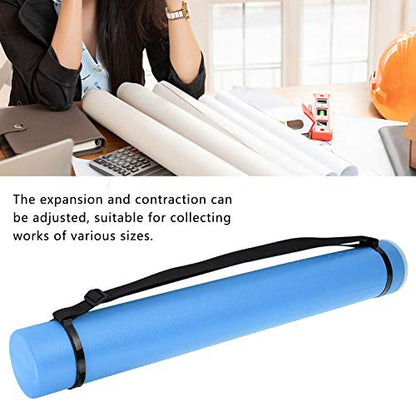 Adjustable Drafting Tube, Extendable Thickened Telescopic Collection Poster Storage Case with Upper Opening Design Drawing Tube for Artworks, Maps, Documents (Blue)