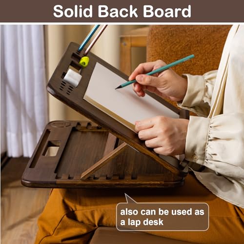 StrongTek Bamboo Tabletop Easel for Painting and Drawing, Adjustable Drawing Easel with Pencil & Eraser Holes, Stable Table and Lap Use for Sketching, Acrylic Painting and Reading - style: Brown