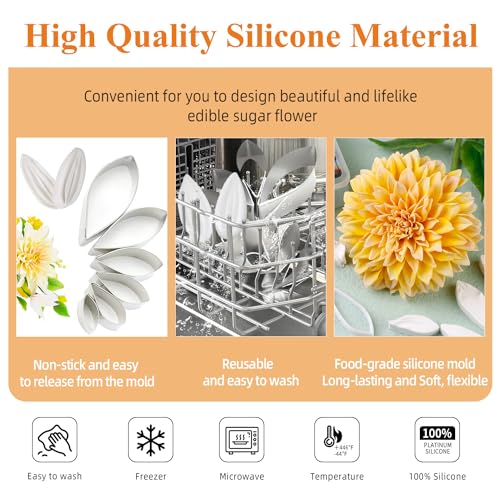 KALAIEN Dahlia Sugar Flower Veining Molds Fondant Cutters Gumpaste Cake Craft Tools(14PCS) - color: Dahlia Set(14pcs)