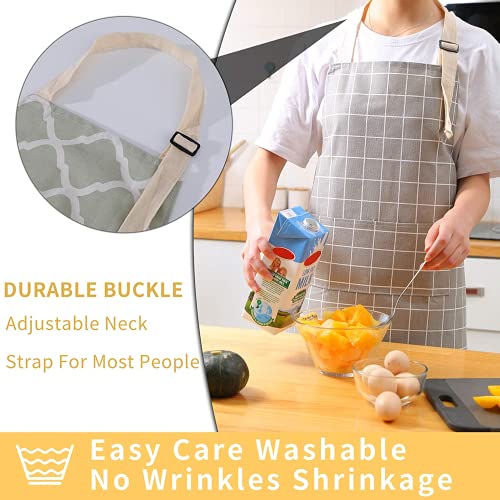Tosewever 2 Pack Cotton Adjustable Bib Apron for Women, Cooking Kitchen Aprons with Pockets BBQ Drawing, Mom Woman Men Chef (Cotton - Grey/Green, 2) - color: Cotton - Grey/Green