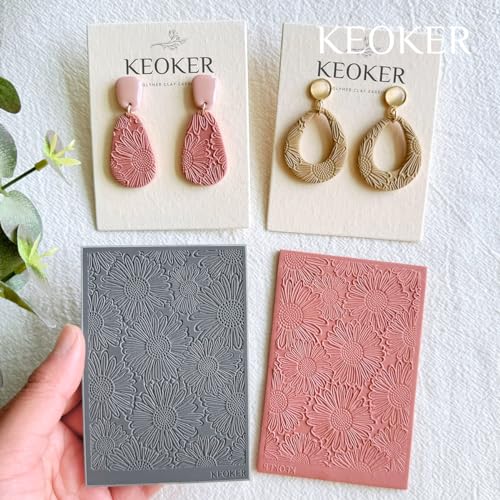 KEOKER Polymer Clay Texture Sheets, Clay Texture Mat for Making Earrings Jewerly, Polymer Clay Earrings Tools (Flower A) - color: Flower A