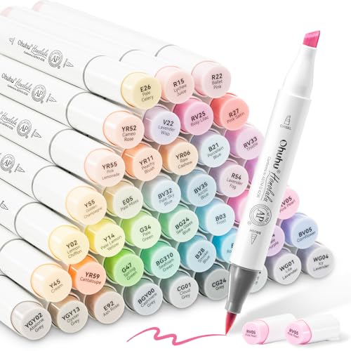 Ohuhu Pastel Alcohol Brush Markers- 48 Colors of Honolulu Sweetness - AP Certificated -Alcohol Based Double Tipped Art Marker Set for Artist Adults Coloring Illustration- Brush & Chisel - Refillable - color: Sweetness