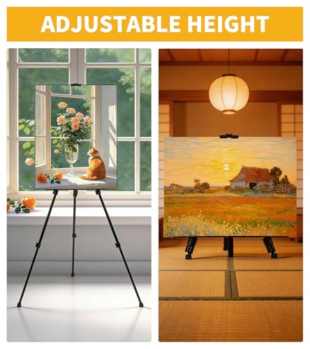 Art Painting Artist Easel Stand, Portable Adjustable Easels with Carry Bag,Tripod Display Easel Height from 17 to 63 Inch for Table-Top/Floor Displaying and Wedding Signs, Black