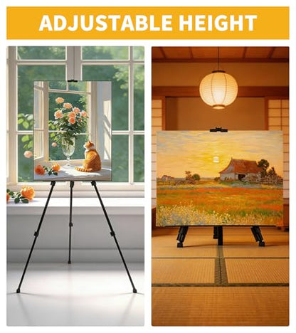 Art Painting Artist Easel Stand, Portable Adjustable Easels with Carry Bag,Tripod Display Easel Height from 17 to 63 Inch for Table-Top/Floor Displaying and Wedding Signs, Black