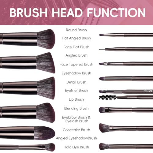 BS-MALL 14 Pcs Professional Makeup Brushes Set with Travel-friendly Case - Perfect for Eyeshadow Brush & Foundation Brush for Liquid Makeup - Gift for Daily Use & Multi Purpose Application - color: Coffee