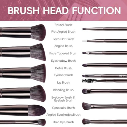 BS-MALL 14 Pcs Professional Makeup Brushes Set with Travel-friendly Case - Perfect for Eyeshadow Brush & Foundation Brush for Liquid Makeup - Gift for Daily Use & Multi Purpose Application - color: Coffee