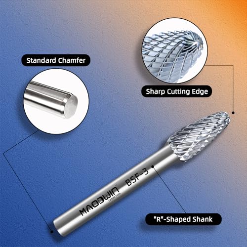 SF-3 Double Cut Carbide Rotary Files 3/8" Cutting Diameter 3/4" Cutting Length 1/4" Shank Carbide Burr Bits for Multi-Surface Grinding, 3D Carving & Complex Contouring - style: SF-3