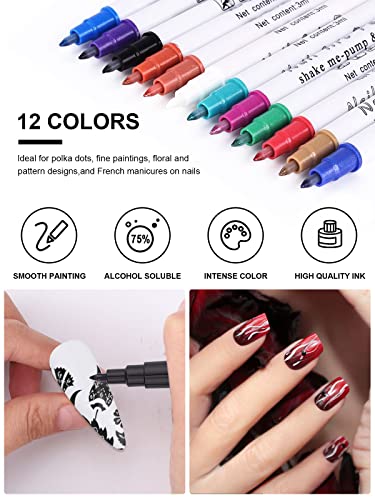 12 Color 3D Nail Art Pens Set, Kalolary Nail Point Graffiti Dotting Pen Drawing Painting Liner Brush for DIY Nail Art Beauty Adorn Manicure Tools - color: E