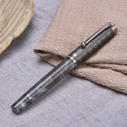 Hongdian N8S Gray Resin Fountain Pen Rabbit Pattern Cap, Iridium Extra Nib with Converter and Metal Pen Case Set - color: N8S Gray, style: Extra Fine Point