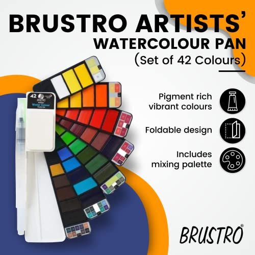 Brustro Artists’ Watercolour Pan (Set of 42) With its Paper, 14 X 21 cm