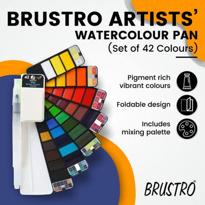 Brustro Artists’ Watercolour Pan (Set of 42) With its Paper, 14 X 21 cm