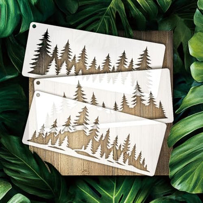 10 Sheets Forest Silhouette Stencils for Painting, 10 Styles Tree Mountain Deer Drawing Template Reusable Art Templates for Painting on Canvas Wood Wall Home Decor - style: Forest Silhouette