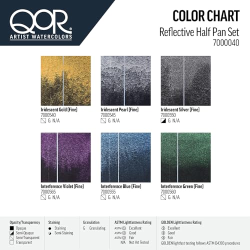 QoR Reflective Half Pan Set by GOLDEN, 6 Half Pan Watercolors, Professional Watercolor Paint Set