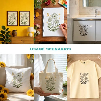 2 Sheets Dandelion Butterfly Silk Screen Stencil, Nature Floral Self-Adhesive Silk Screen Printing Stencils Reusable Mesh Stencil for Painting on Wall, Wood, T-Shirt, Home Craft Decor - style: Dandelion
