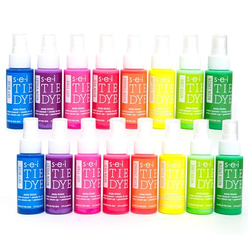 SEI 16 Pack Neon Tie Dye Spray Kit, Tye Dye Kits for Large Groups, Pre-Mixed Water Based Fabric Dye, Spray Bottle Included, Spray Paint for Clothes - color: Neon 16 pack