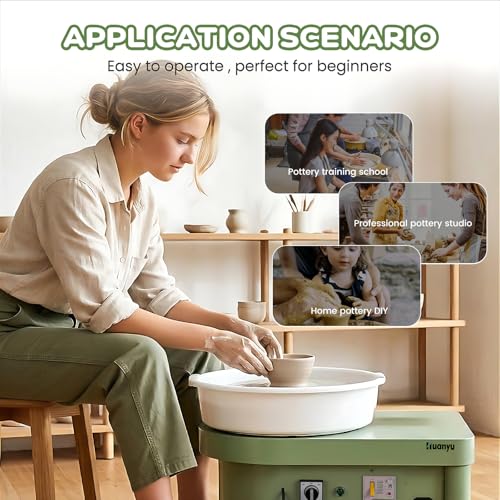 Huanyu Pottery Wheel Machine 25 cm/10" with Foot Pedal, Electric Ceramic Forming Machine with Detachable Basin DIY Art Clay Potter's Wheel for Beginners Adults At Home Pottery