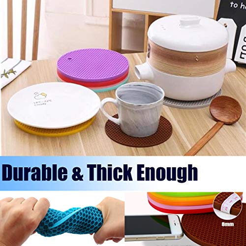 5 Pcs Round Silicone Trivets Pot Holder Mats,Extra Thick Heat Resistant Kitchen Countertop Mats,Honeycomb Rubber Hot Pads Trivets for Hot Dishes,Flexible Jar Opener Multi-Purpose Coasters Teal - color: Teal
