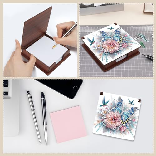 Diamond Painting Kit memo Box, Diamonds Art DIY Flower and Butterfly Patterns Sticky Note Box Special Shape Drill, with 160 Sticky Note, Ideal for Home Office Supplies, Handicrafts, Holiday Gifts - color: Flower and Butterfly