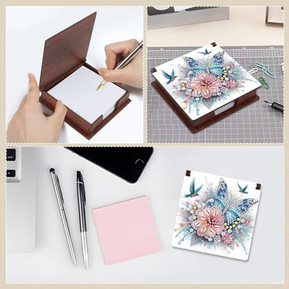 Diamond Painting Kit memo Box, Diamonds Art DIY Flower and Butterfly Patterns Sticky Note Box Special Shape Drill, with 160 Sticky Note, Ideal for Home Office Supplies, Handicrafts, Holiday Gifts - color: Flower and Butterfly