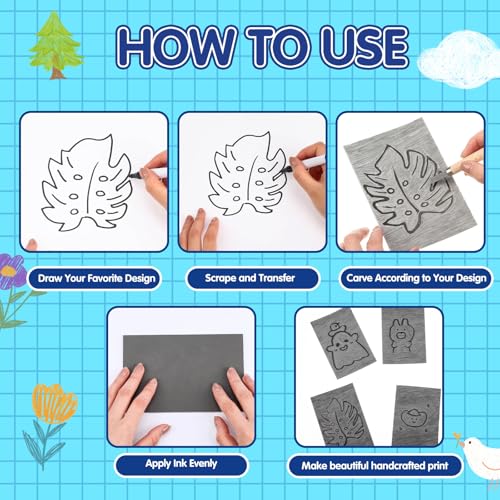 MotiMind 18 Pcs Linoleum Blocks 6 x 8 Inch for Printmaking Rubber Carving Block Soft Gray Linocut Block for DIY Crafting Projects Scrapbook Painting Stamp Maker - size: 6 x 8 Inch