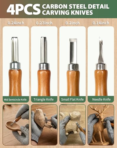 T98 28Pcs Wood Carving Kit & Whittling Tools Set – Deluxe Woodworking Hobby Kit with 8 Carving Knives, 5 Basswood Blocks, 4 Templates, Leather Bag & Safety Gear – DIY Craft Gift for Beginners & Adults