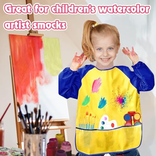 2 Pack Kids Art Smock Waterproof with Long Sleeve and 3 Roomy Pockets Artist Children Aprons for Toddlers Age 3-8 Painting Crafts（Yellow+Red） - color: 2 Pack Yellow+red