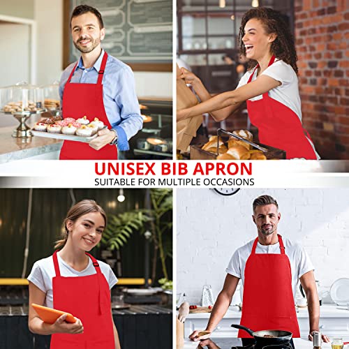 Utopia Kitchen 10 Pack Bib Apron Adjustable with 2 Pockets, Water and Oil Resistant, Cooking Kitchen Chef Apron for Women Men - color: Red