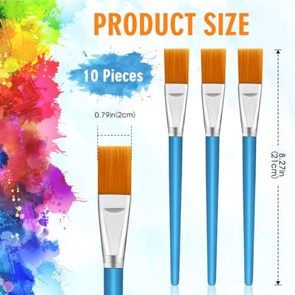 10PCS Flat Head Wide Paint Brush Set, 0.8 Inch Bulk Wide Paint Brushes for Kids for Adults and Artists Acrylic Painting Watercolor Canvas Face Painting Touch Up Rock
