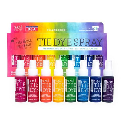 SEI 8 Pack Classic Tie Dye Spray Kit, Tye Dye Kits for Large Groups, Pre-Mixed Water Based Fabric Dye, Spray Bottle Included, Spray Paint for Clothes - color: Classic 8 Pack