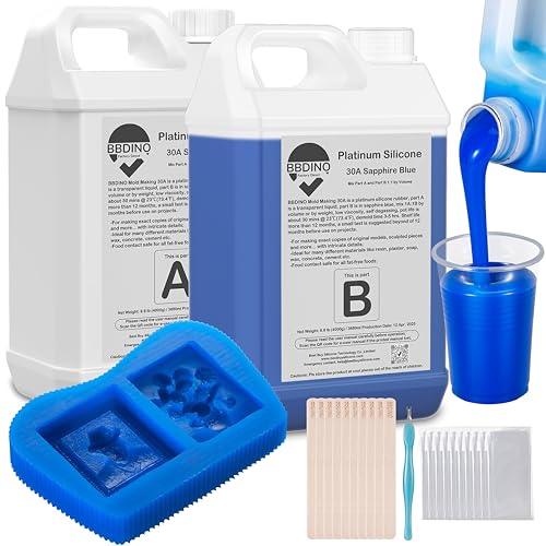 BBDINO Silicone Mold Making Kit 30A - Platinum Liquid Silicone for Molds Making 2 Gallons Kit | 1:1 Mixing Rratio- Ideal for Silicone, Resins, Soap, Concrete, Wax Molding | Sapphire Blue - size: Sapphire Blue 282 Oz
