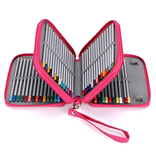 BTSKY Zippered Pencil Case-Canvas 72 Slots Handy Pencil Holders for for Prismacolor Watercolor Pencils, Crayola Colored Pencils, Marco Pencils (Pink) - color: Red