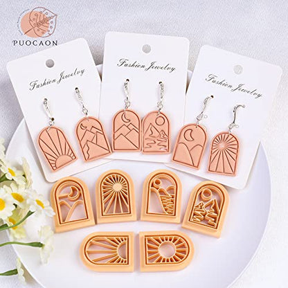 Puocaon Boho Landscape Clay Cutters - 8 Shapes Clay Cutters for Polymer Clay Jewelry Making, Sun Ray Polymer Clay Cutters for Earrings, Arch Clay Cutters Boho Mountain Scene Earrings Making Set - color: arch frame