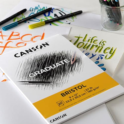 Canson Graduate Bristol Pad, Foldover, 9x12 inch, 20 Sheets | Artist Paper for Adults and Students - Drawing, Sketching, Markers and Art Journaling,White (Pack of 12) - size: 9x12 inch (Pack of 12)
