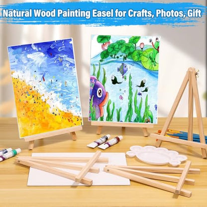 54 Pack Canvas with Easel Set 8 x 10 Inch Canvas Boards with Wooden Easels, Paint Brushes Canvas Panel Painting Kit for Acrylic Oil Watercolor Beginners Art Crafts Sip and Paint Party - color: Canvas and Easel Set