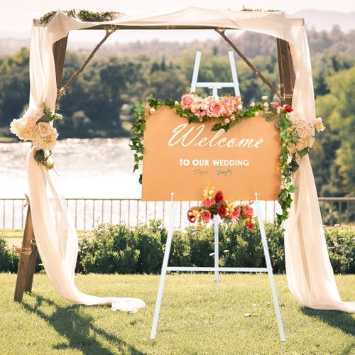 CroBlissful White 50" Easel Stand for Wedding Sign Adjustable 3Tier Height Display Easel with Chain Heavy Duty Floor Tripod for Welcome Wedding Sign Painting Canvas Baby Shower Party Poster (Metal) - color: White