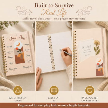Hardcover Blank Christian Notebook – 140 Pages – You Are | Lined Pages with Bible Verse Cover – Inspirational Writing Spiral Notebook for Bible Study and Prayer - color: Beige
