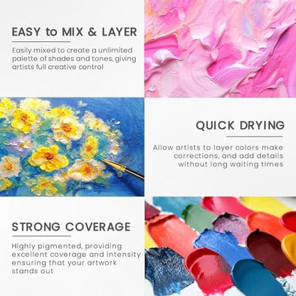 40 PCS Acrylic Paint Set - 24 Colors (2oz/60ml) with Brushes, Knives & Palette - Rich Pigments Gifts for Adults, Artists & Beginners - Painting on Canvas, Ceramic, Rock, Wood