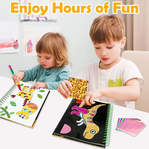 FUNNYB&G Foil Art Craft Kit for Kids 4-10 Years Old: Mess-Free & No-Glue, Create 16 Sparkly Dinosaur& Animal Pictures – Perfect Travel Toy & Birthday Gift for Kids (Dinosaur Animal) - style: Dinosaur