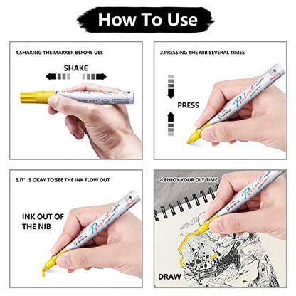 Lesun Green Paint Pens Markers - 12 Pack Waterproof Oil-Based Paint Pen Set Quick Dry and Permanent Markers for Metal, Rock Painting, Stone, Ceramic, Wood, Fabric, Plastic, Canvas, Glass, Mugs, Tires - color: Green