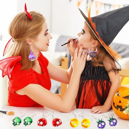 82 PCS Halloween Skull Earring Molds Kits with Holes, 12 Pairs Silicone Resin Molds with 40 Earring Hooks Epoxy for Halloween Decorations Pendants Keychains