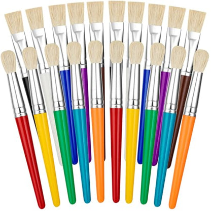 20 Pcs Kids Paint Brushes Bulk - Round & Flat, Easy Clean & Hold Toddler Brushes for Acrylic, Oil, Watercolor Washable Paint - color: 20 Pack