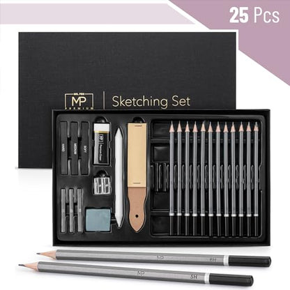 Mr. Pen- Drawing Sketching Pencil Set, 25 pcs, Graphite Pencils (10B-6H) | Graphite Sticks, Erasers, Sharpener, Blending Stump & Sandpaper Pad for Drawing, Shading & Art Projects - size: 25 pcs