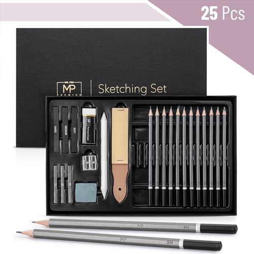 Mr. Pen- Drawing Sketching Pencil Set, 25 pcs, Graphite Pencils (10B-6H) | Graphite Sticks, Erasers, Sharpener, Blending Stump & Sandpaper Pad for Drawing, Shading & Art Projects - size: 25 pcs