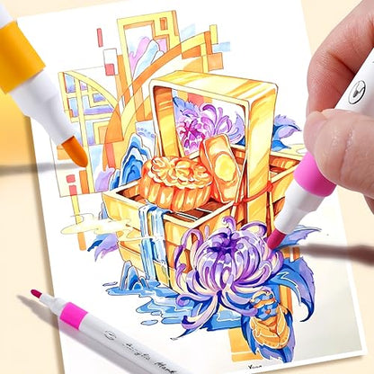 Acrylic Paint Markers Set with Portable Bucket, Premium Acrylic Paint Pens for Rock, Wood, Glass, Ceramic, Canvas, DIY Crafts with Soft Tip (60 PACK)