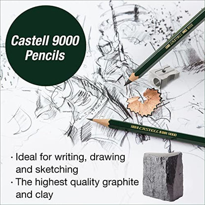 Faber-Castell Sketching and Accessories Set - Castell 9000 Graphite Pencils and Eraser Pencils - Art Pencils for Drawing and Shading