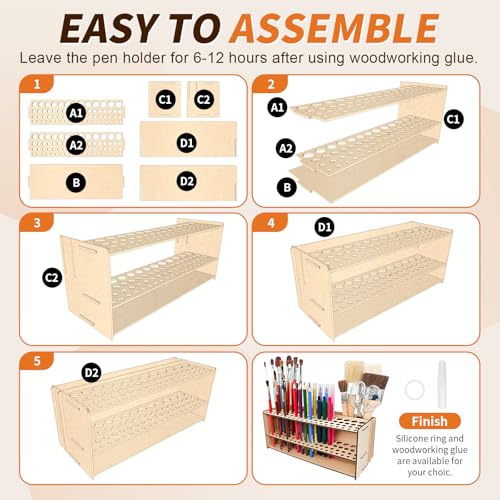 Wooden Paint Brush Holder with Wood Glue 69 Holes MDF Paintbrush Holder Organizer Artist Brush Holder Paint Brush Stand Rack for Artist Brushes Pens Pencils - style: 69 Holes