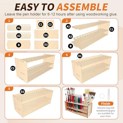 Wooden Paint Brush Holder with Wood Glue 69 Holes MDF Paintbrush Holder Organizer Artist Brush Holder Paint Brush Stand Rack for Artist Brushes Pens Pencils - style: 69 Holes