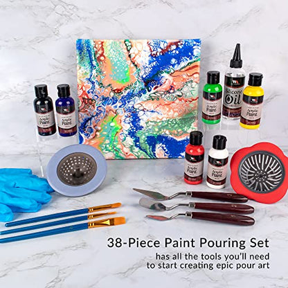WA Portman 38-PC Ready to Pour Acrylic Pouring Paint Set – 6 Bottles of Acrylic Paint Kits for Adults – Complete Painting Sets with Canvas Painting Supplies for Beginners & Professionals