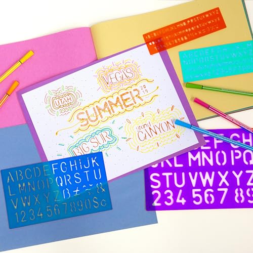 BAZIC Products Lettering Stencil Sets, 8, 10, 20, 30 mm, 4 Pack | 0-9, math symbols in 8, 30 mm sizes
